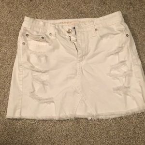 White distressed jean skirt